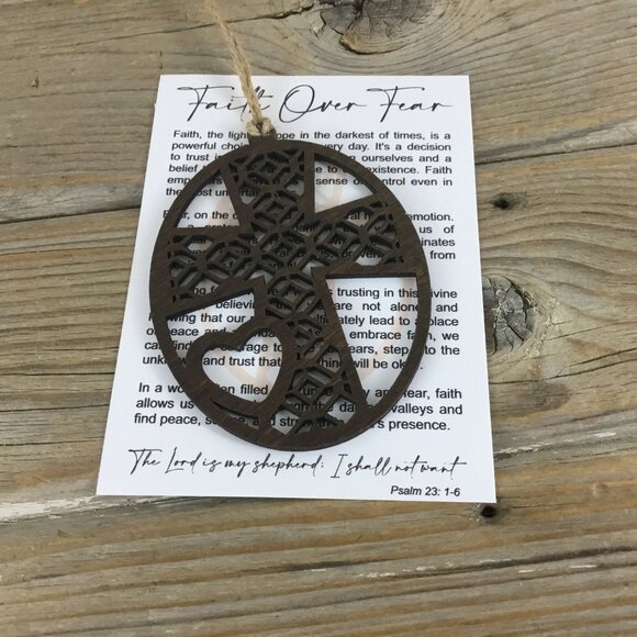 Wood Cross Faith over Fear Story Card Ornament - Picture 2 of 6